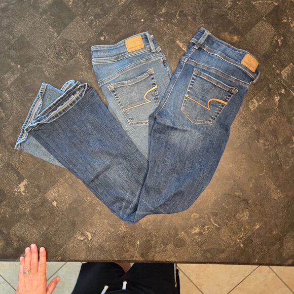 BUNDLE - 2 FOR 1 WOMENS AMERICN EAGLE SUPER STRETCH KICK BOOT DENIM JEANS - WOW! - Picture 7 of 12